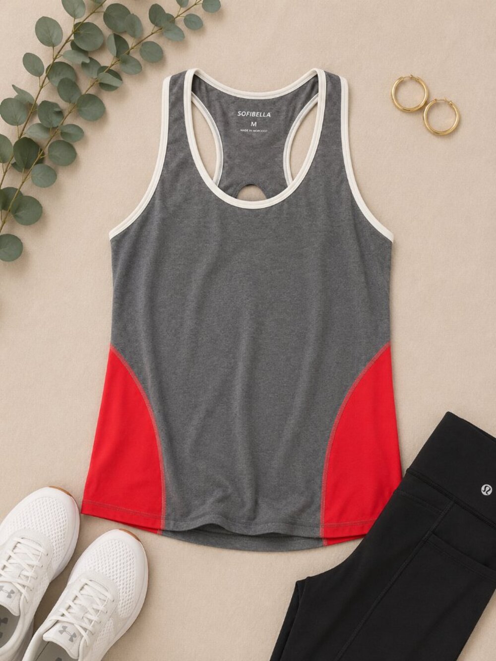 Sofibella Racerback Athletic Tank Top | Women's Medium | Gray & Coral